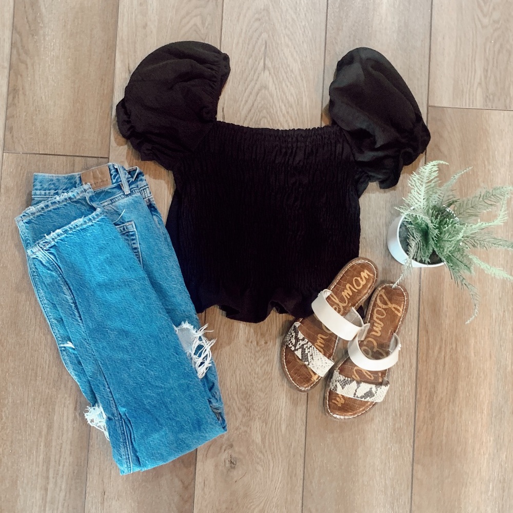 Lime Lush black smocked frill blouse